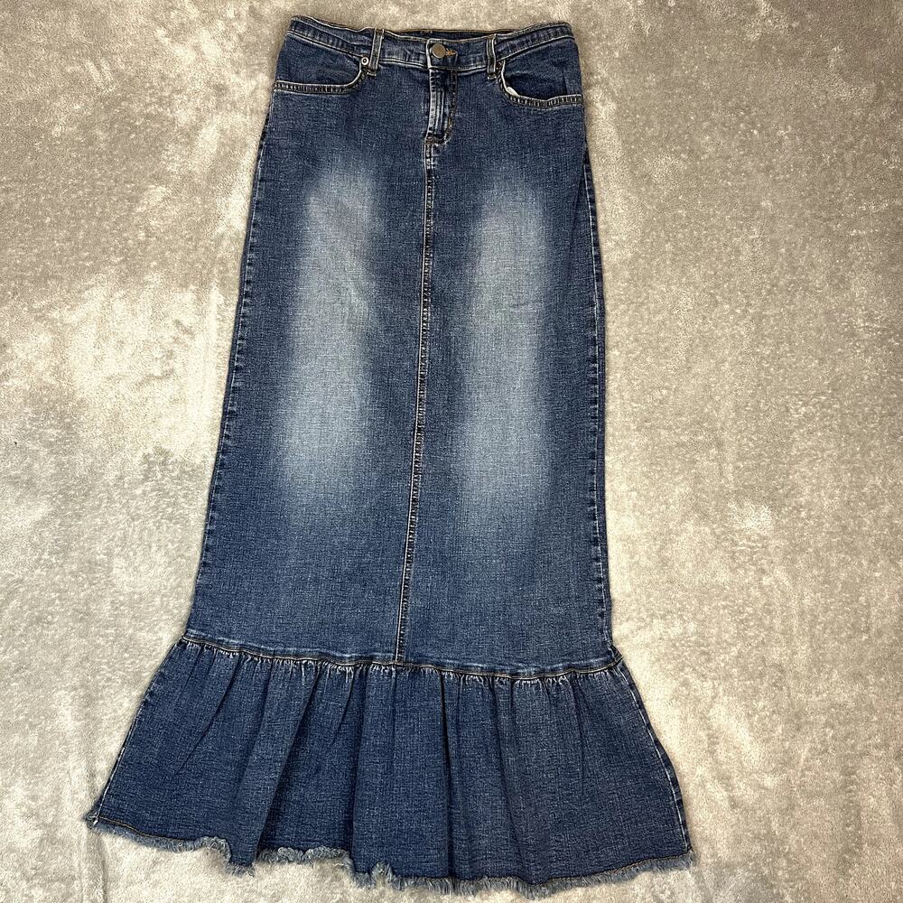 Vintage Y2K BDG Denim Maxi Skirt Women's 3 Slit‎ Fit Flare Mermaid Tail